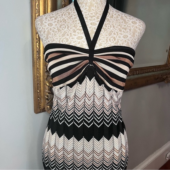 TRINA TURK Vallarta Brown, Cream , Black Chevron Halter Maxi Dress Size Medium - Picture 6 of 13